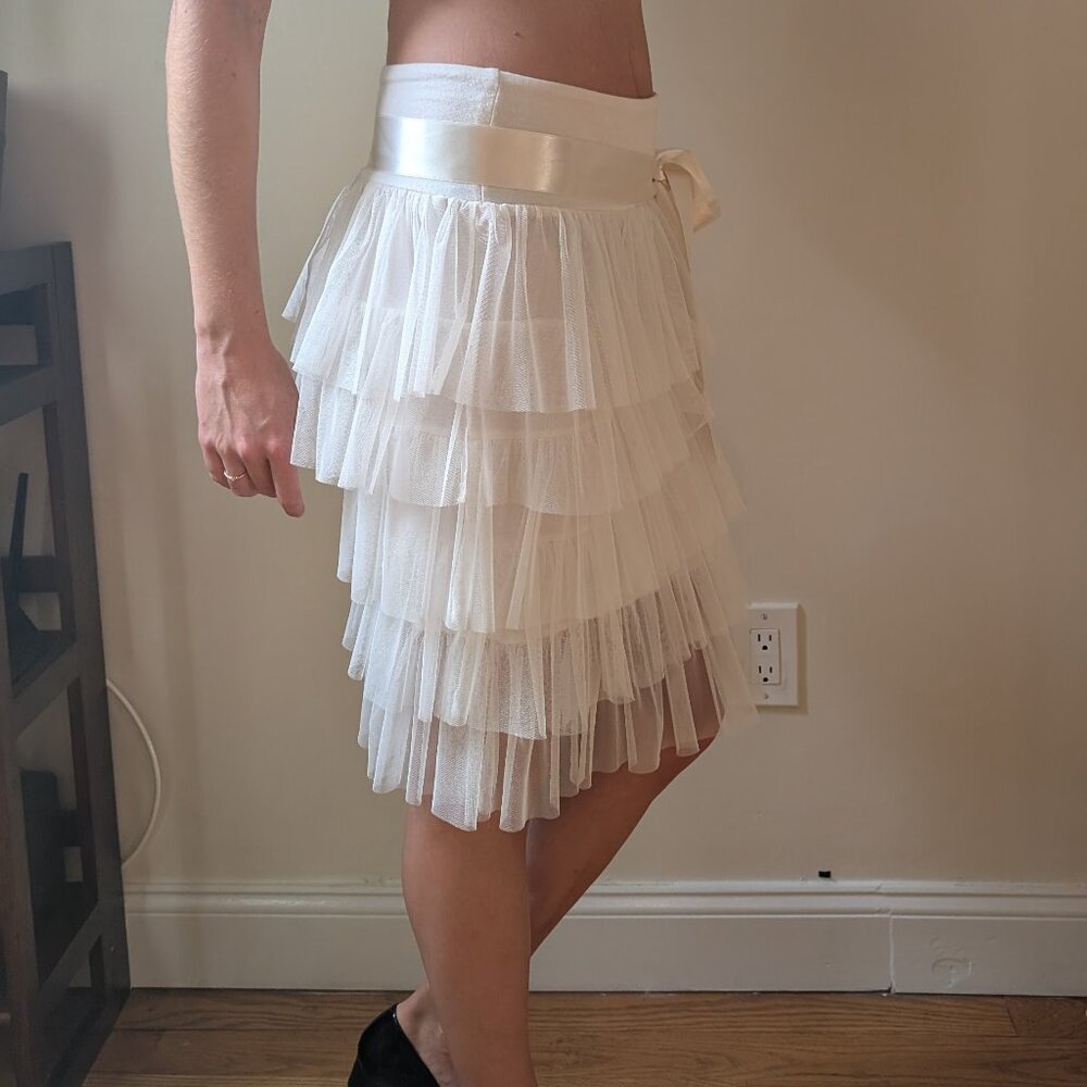 Rinascimento Ivory Layered Tulle Cocktail Skirt with Ribbon Bow Size M Italy - Picture 15 of 16